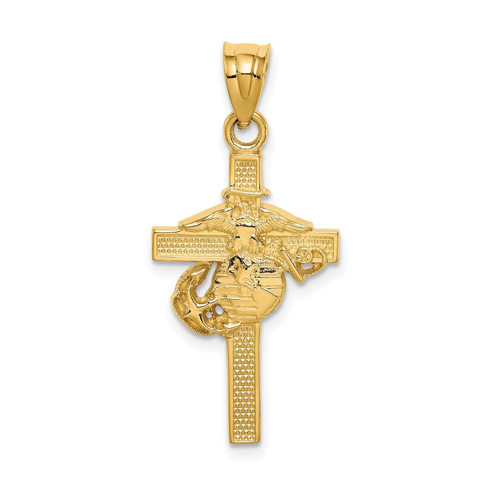 Image of ID 1 14k Yellow Gold Marine Corps Cross Pendant