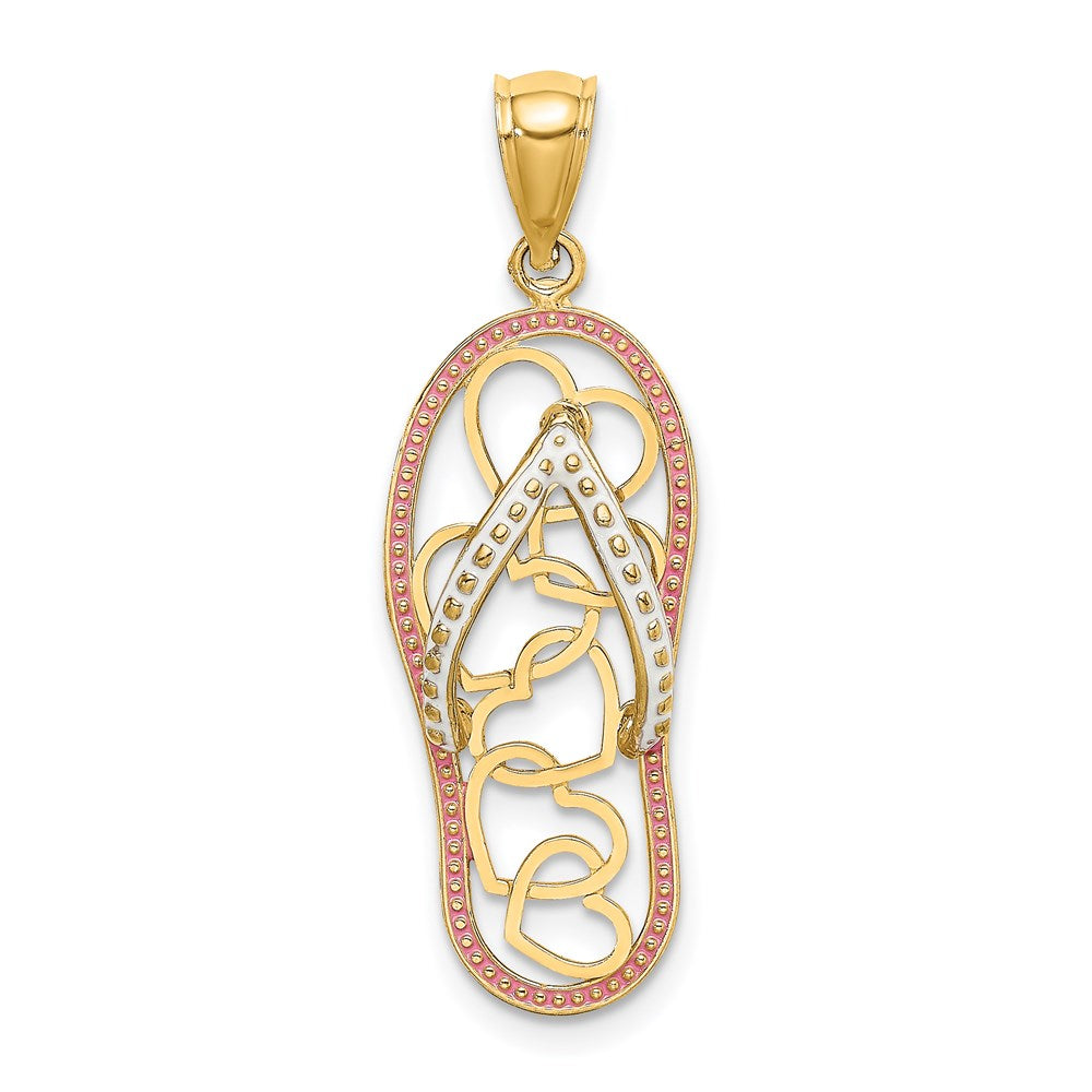 Image of ID 1 14k Yellow Gold Multi Heart Flip-Flop w/ Pink and White Enamel Charm
