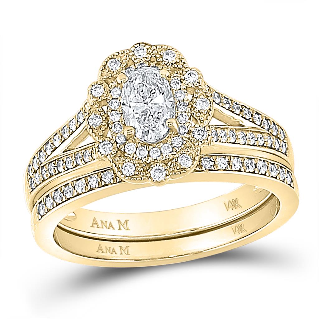 Image of ID 1 14k Yellow Gold Oval Diamond Bridal Wedding Ring Set 1 Cttw (Certified)