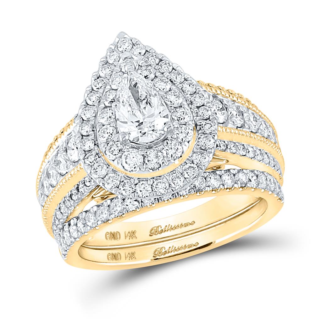 Image of ID 1 14k Yellow Gold Pear Diamond Bridal Wedding Ring Set 2 Cttw