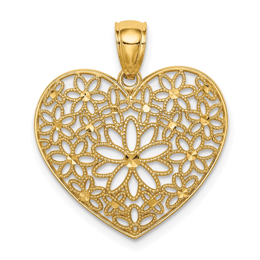 Image of ID 1 14k Yellow Gold Polished Floral Heart Pendant