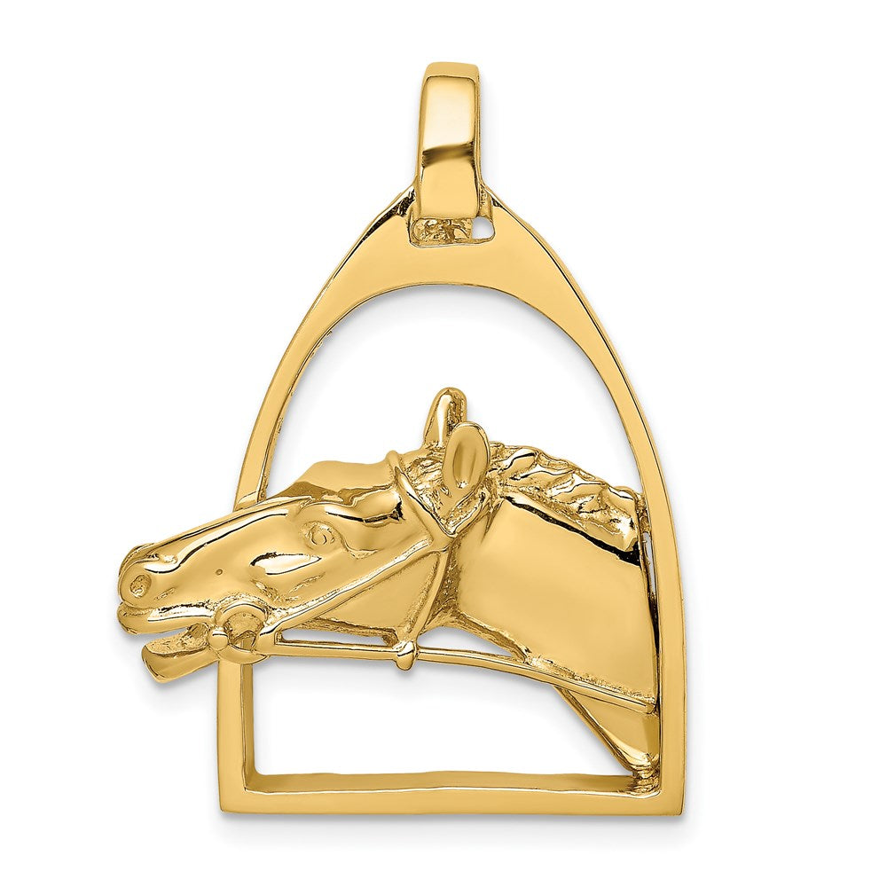 Image of ID 1 14k Yellow Gold Polished Horse Head in Stirrup Charm