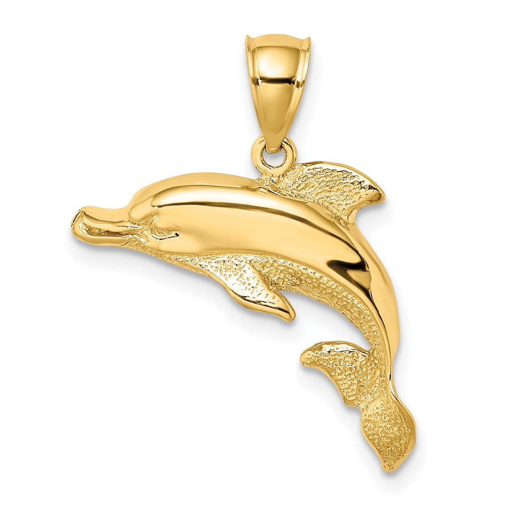 Image of ID 1 14k Yellow Gold Polished and Textured Dolphin Charm