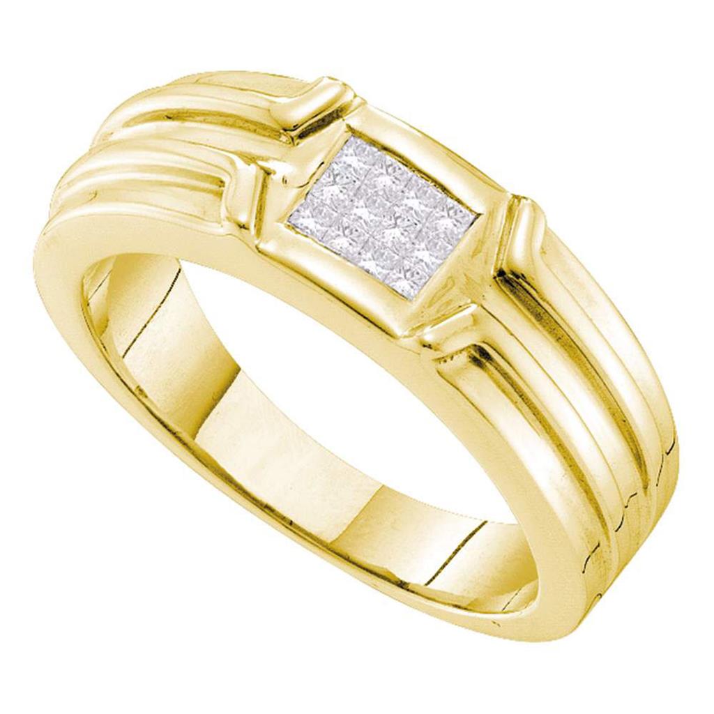 Image of ID 1 14k Yellow Gold Princess Diamond Cluster Ridged Wedding Band Ring 1/4 Cttw