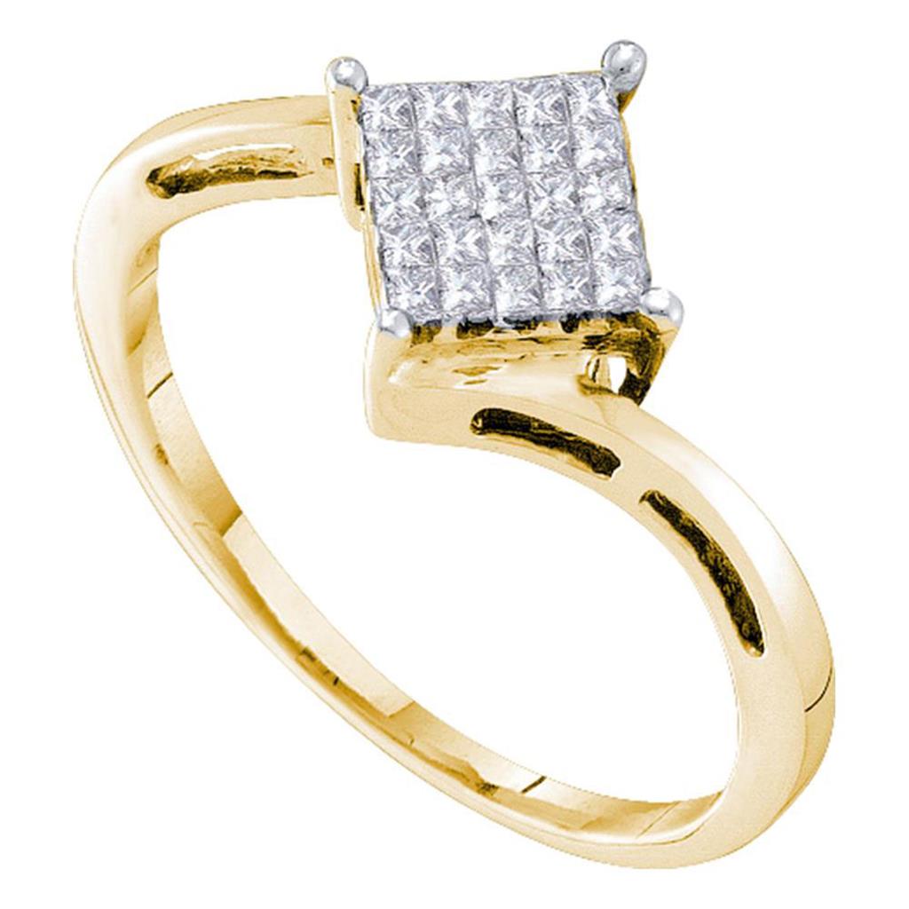 Image of ID 1 14k Yellow Gold Princess Diamond Diagonal Square Cluster Ring 1/4 Cttw