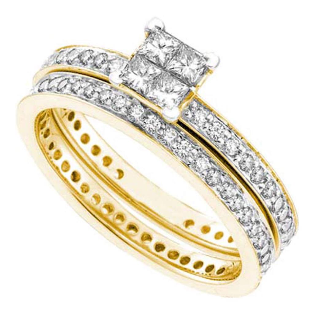 Image of ID 1 14k Yellow Gold Princess Diamond Eternity Bridal Wedding Ring Set 1 Cttw