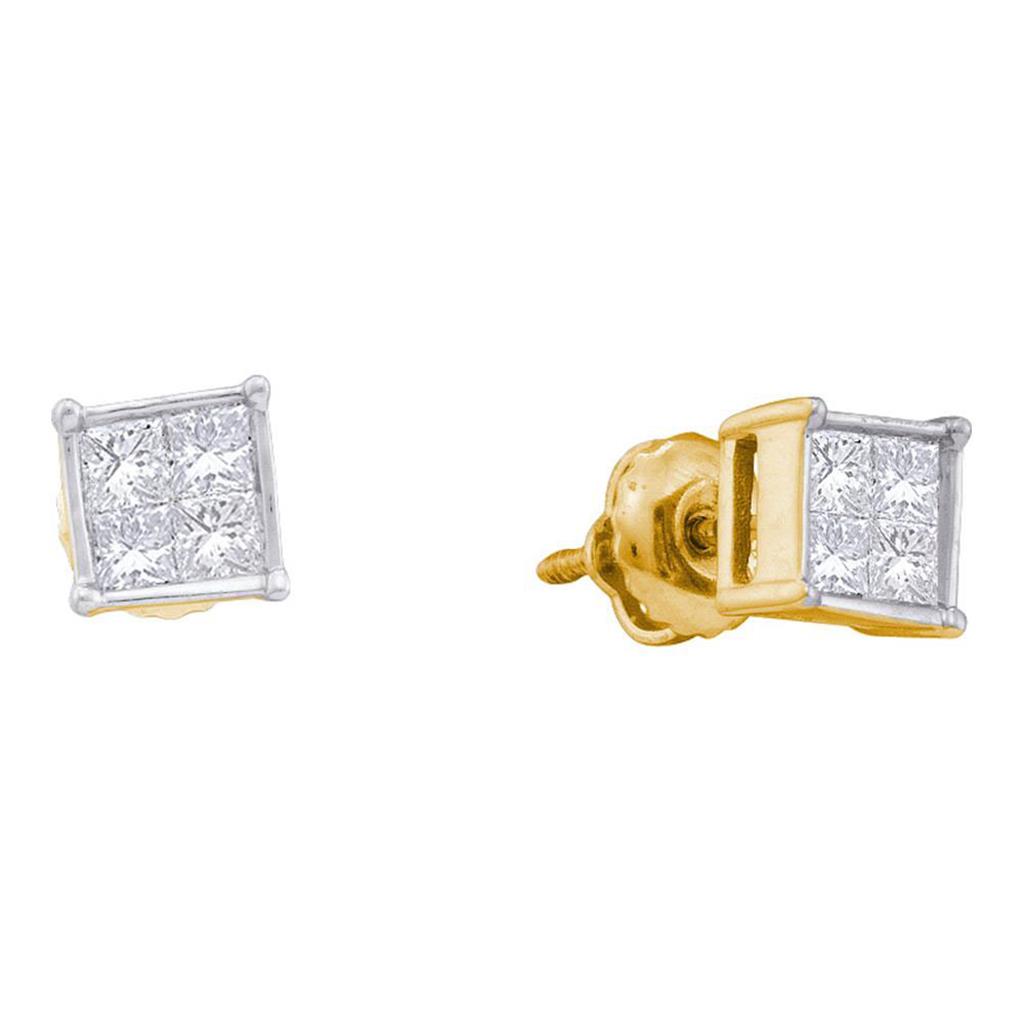 Image of ID 1 14k Yellow Gold Princess Diamond Square Cluster Stud Earrings 1/2 Cttw