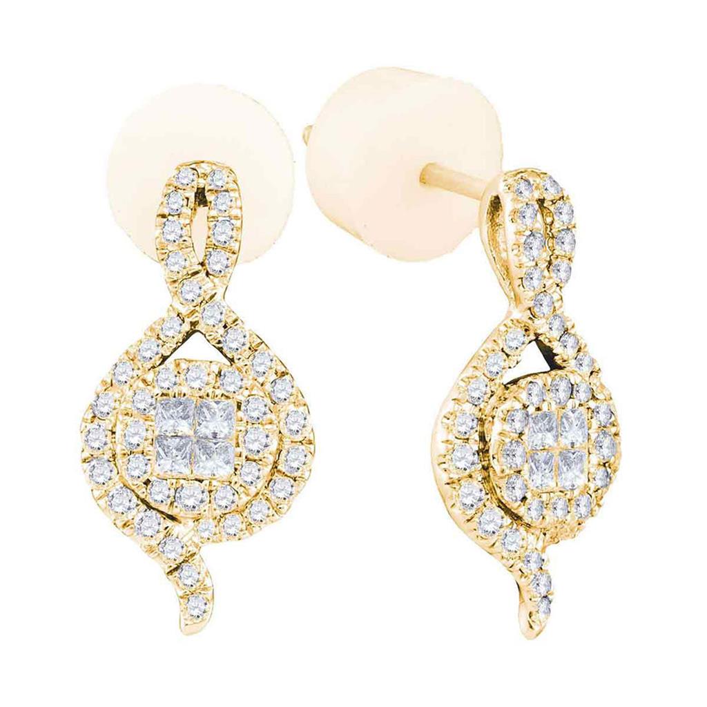 Image of ID 1 14k Yellow Gold Princess Round Diamond Spade Cluster Earrings 1/2 Cttw