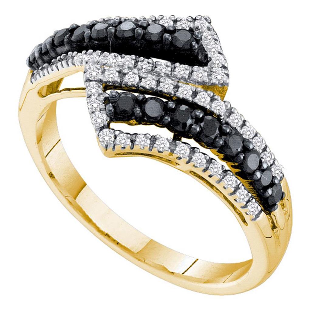 Image of ID 1 14k Yellow Gold Round Black Diamond Bypass Band Ring 1/2 Cttw