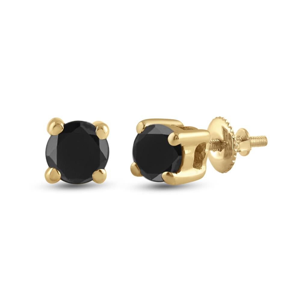Image of ID 1 14k Yellow Gold Round Black Diamond Solitaire Earrings 1/4 Cttw