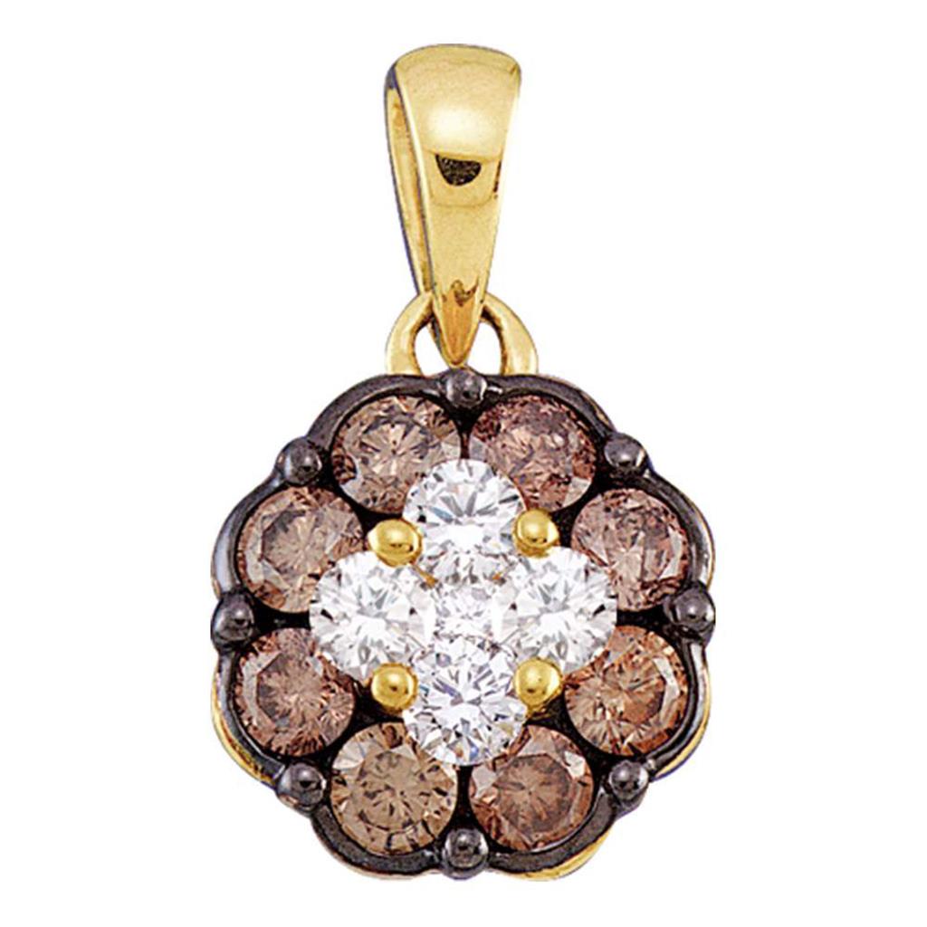 Image of ID 1 14k Yellow Gold Round Brown Diamond Cluster Pendant 1/2 Cttw