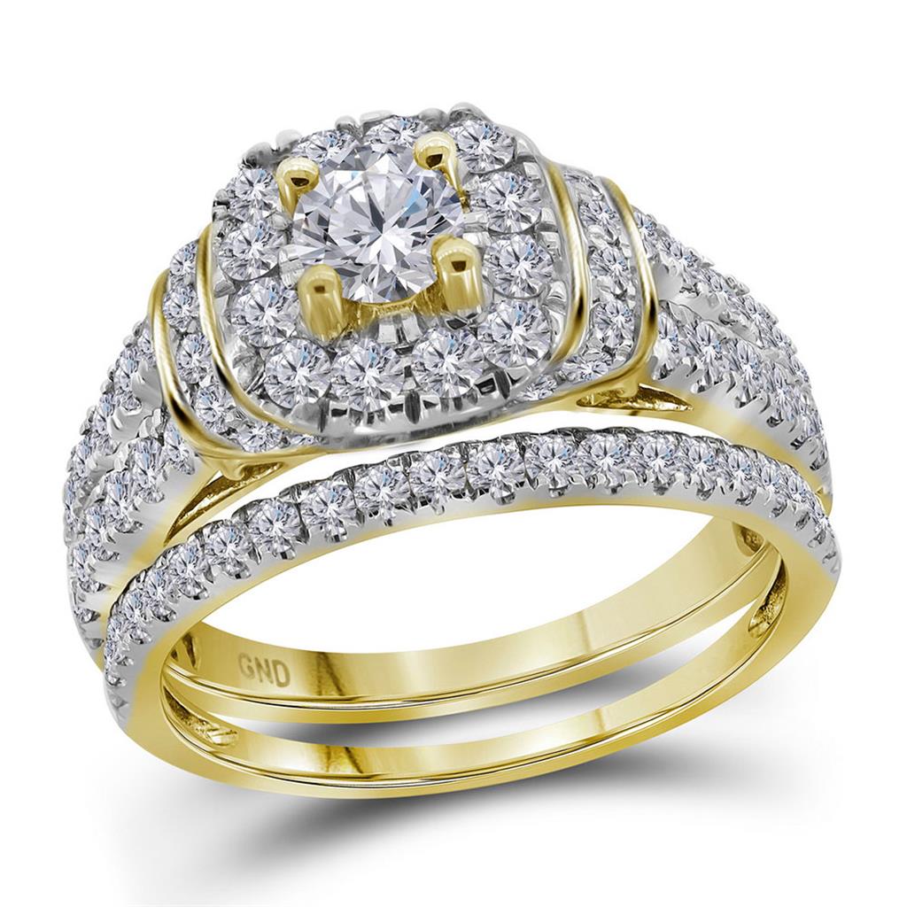 Image of ID 1 14k Yellow Gold Round Diamond Bridal Wedding Ring Set 2 Cttw
