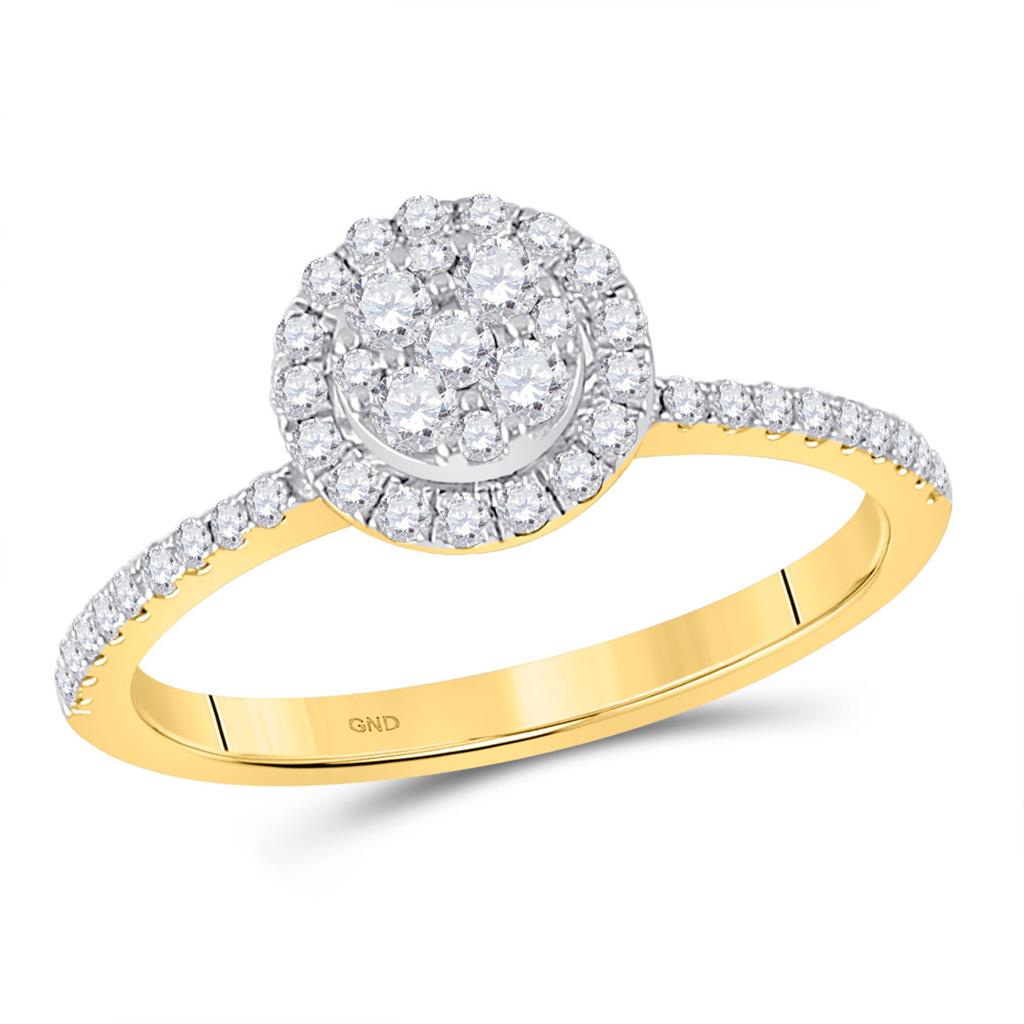 Image of ID 1 14k Yellow Gold Round Diamond Circle Cluster Ring 1/2 Cttw