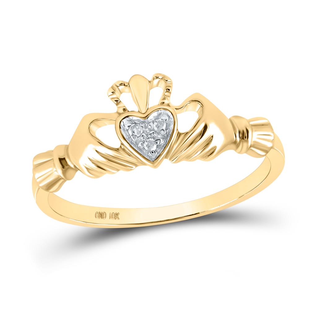 Image of ID 1 14k Yellow Gold Round Diamond Claddagh Heart Ring 02 Cttw