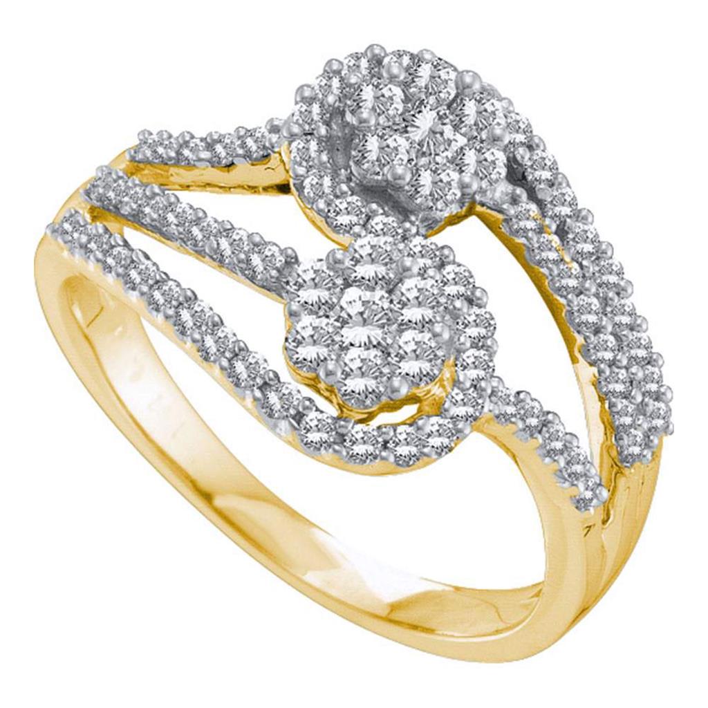 Image of ID 1 14k Yellow Gold Round Diamond Cluster 2-stone Band Ring 3/4 Cttw