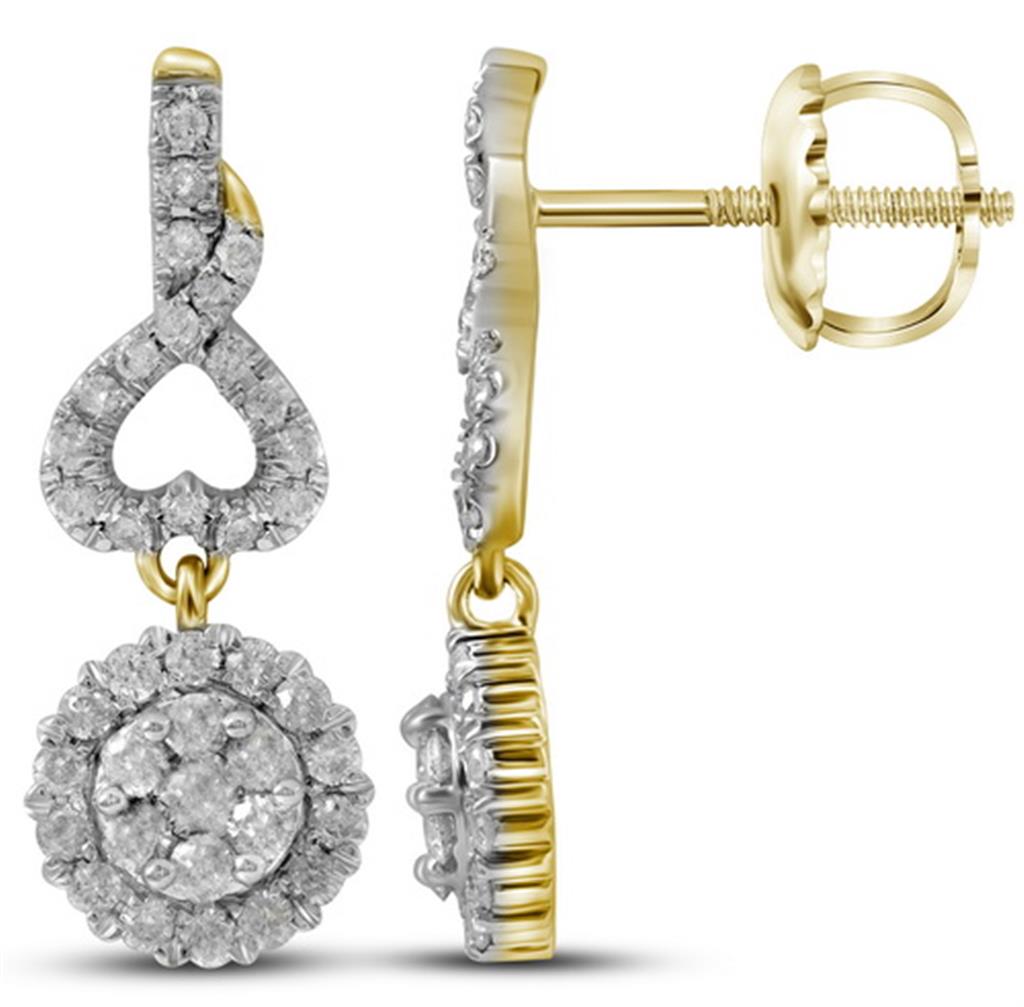 Image of ID 1 14k Yellow Gold Round Diamond Cluster Dangle Earrings 1 Cttw