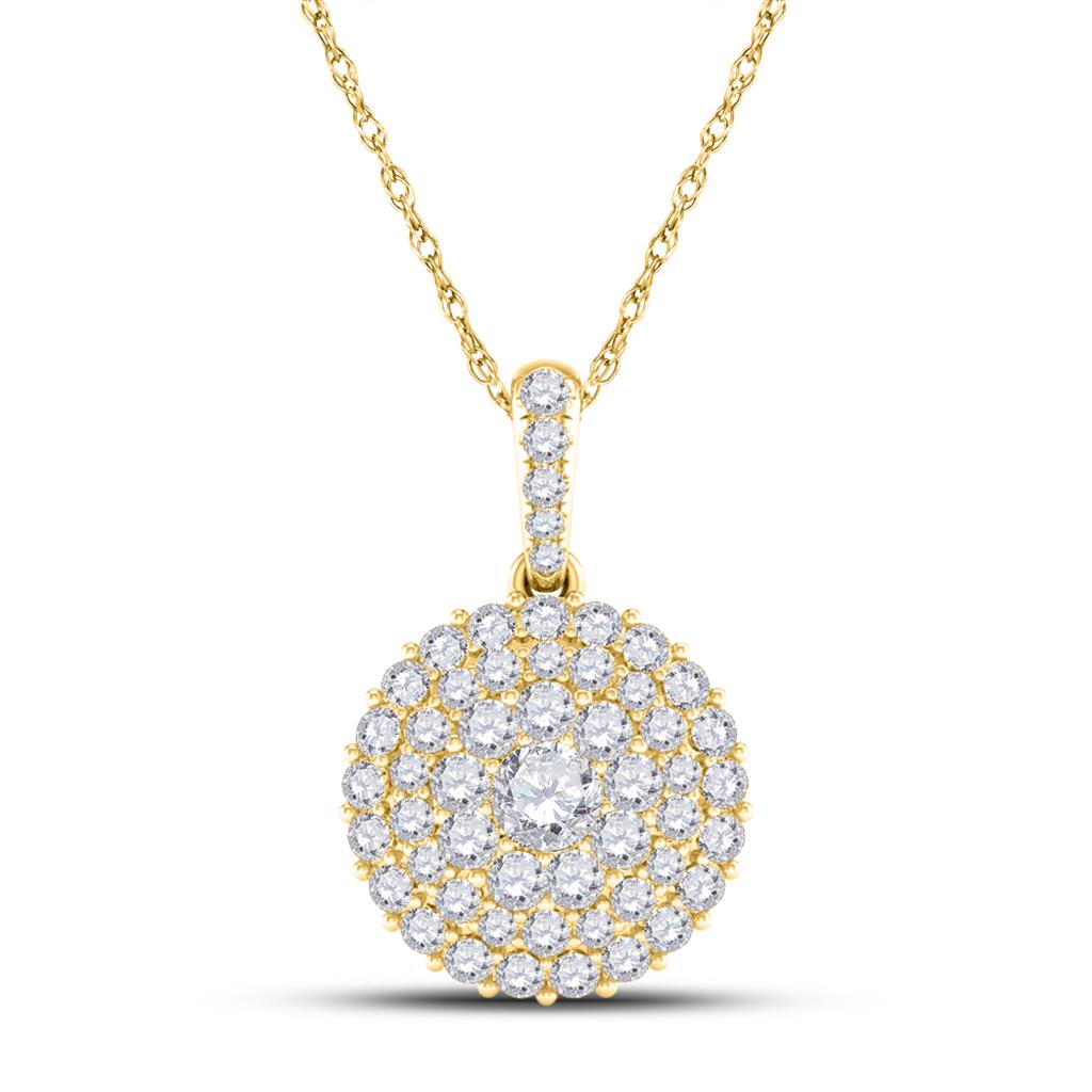 Image of ID 1 14k Yellow Gold Round Diamond Cluster Pendant 1/2 Cttw