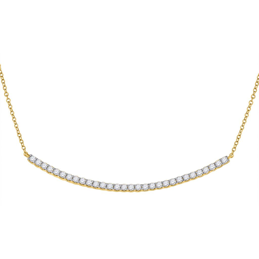 Image of ID 1 14k Yellow Gold Round Diamond Curved Bar Necklace 1 Cttw