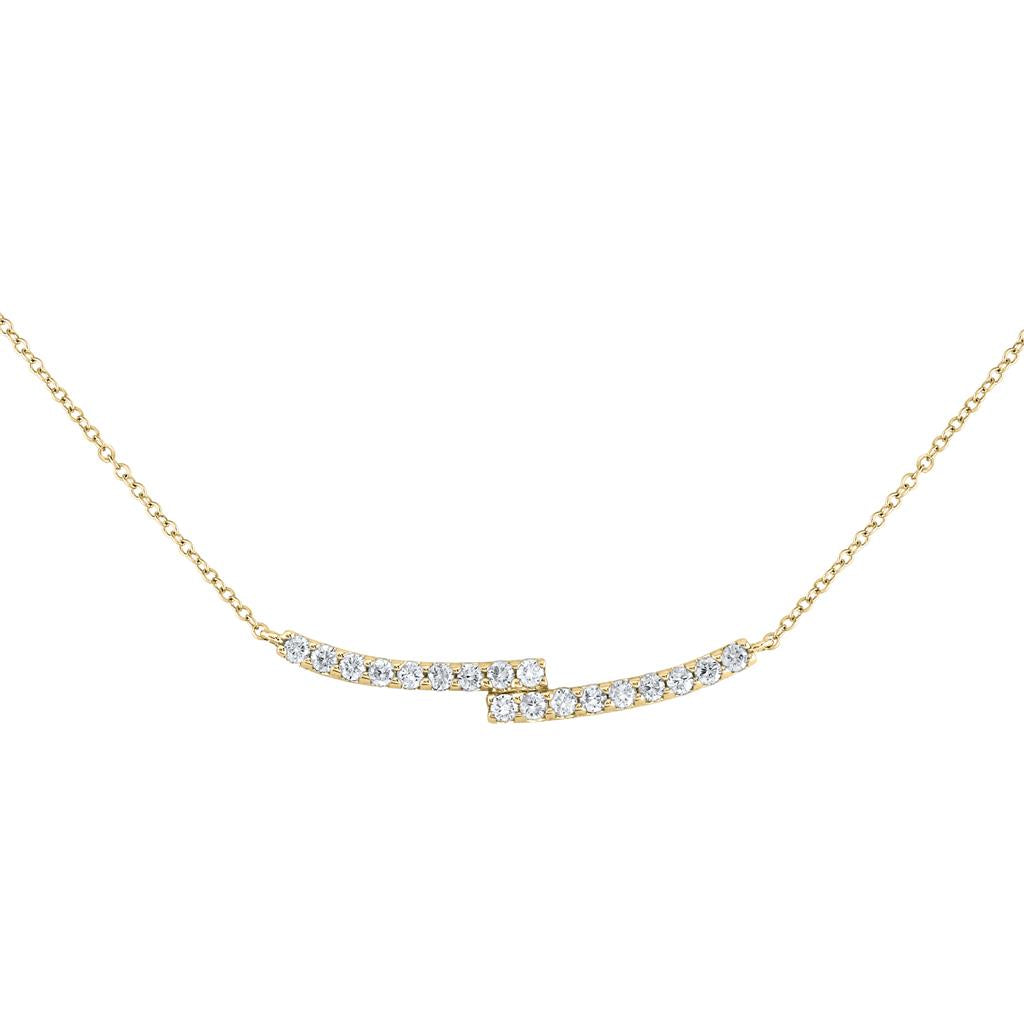 Image of ID 1 14k Yellow Gold Round Diamond Curved Bypass Bar Necklace 1/2 Cttw