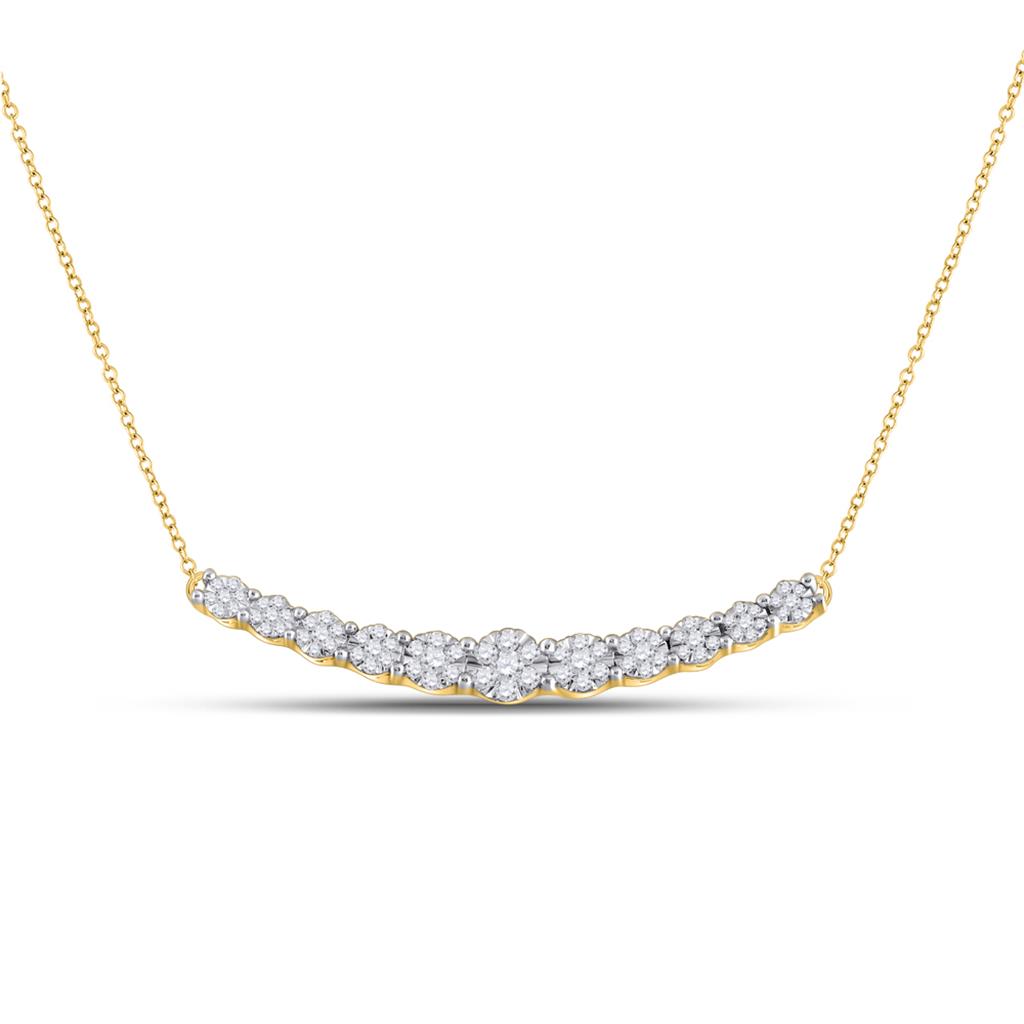 Image of ID 1 14k Yellow Gold Round Diamond Curved Graduated Bar Necklace 1/2 Ctw
