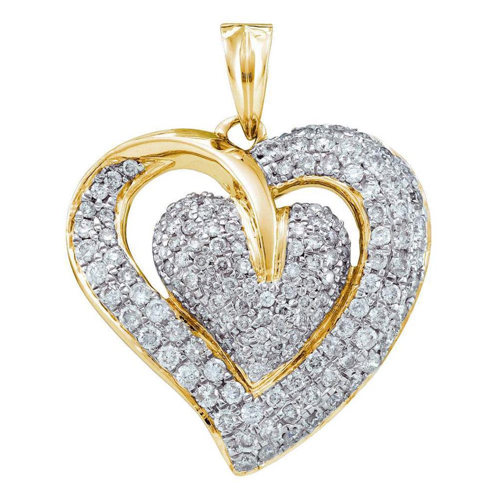 Image of ID 1 14k Yellow Gold Round Diamond Double Heart Cluster Pendant 1 Cttw
