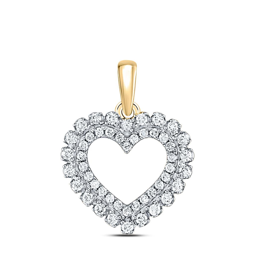 Image of ID 1 14k Yellow Gold Round Diamond Double Outline Heart Pendant 3/8 Cttw