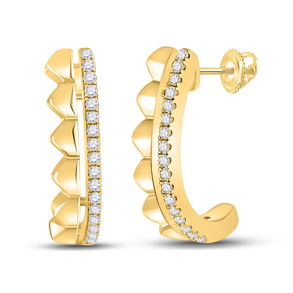 Image of ID 1 14k Yellow Gold Round Diamond Fashion Hoop Earrings 1/10 Cttw