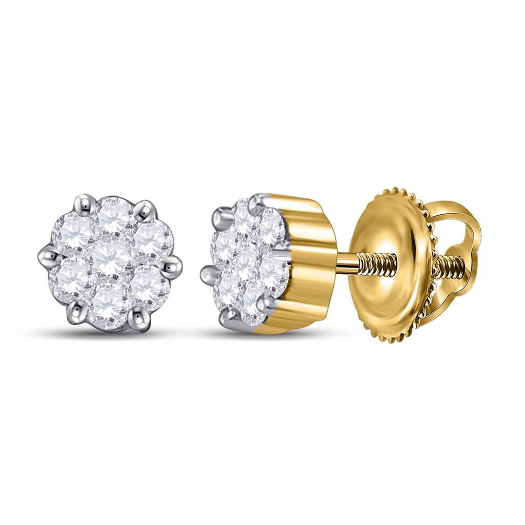 Image of ID 1 14k Yellow Gold Round Diamond Flower Cluster Earrings 1/3 Cttw