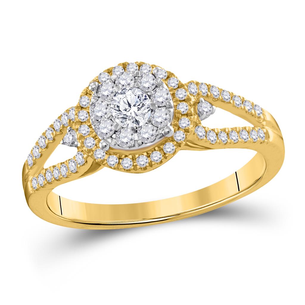 Image of ID 1 14k Yellow Gold Round Diamond Halo Solitaire Ring 1/2 Cttw