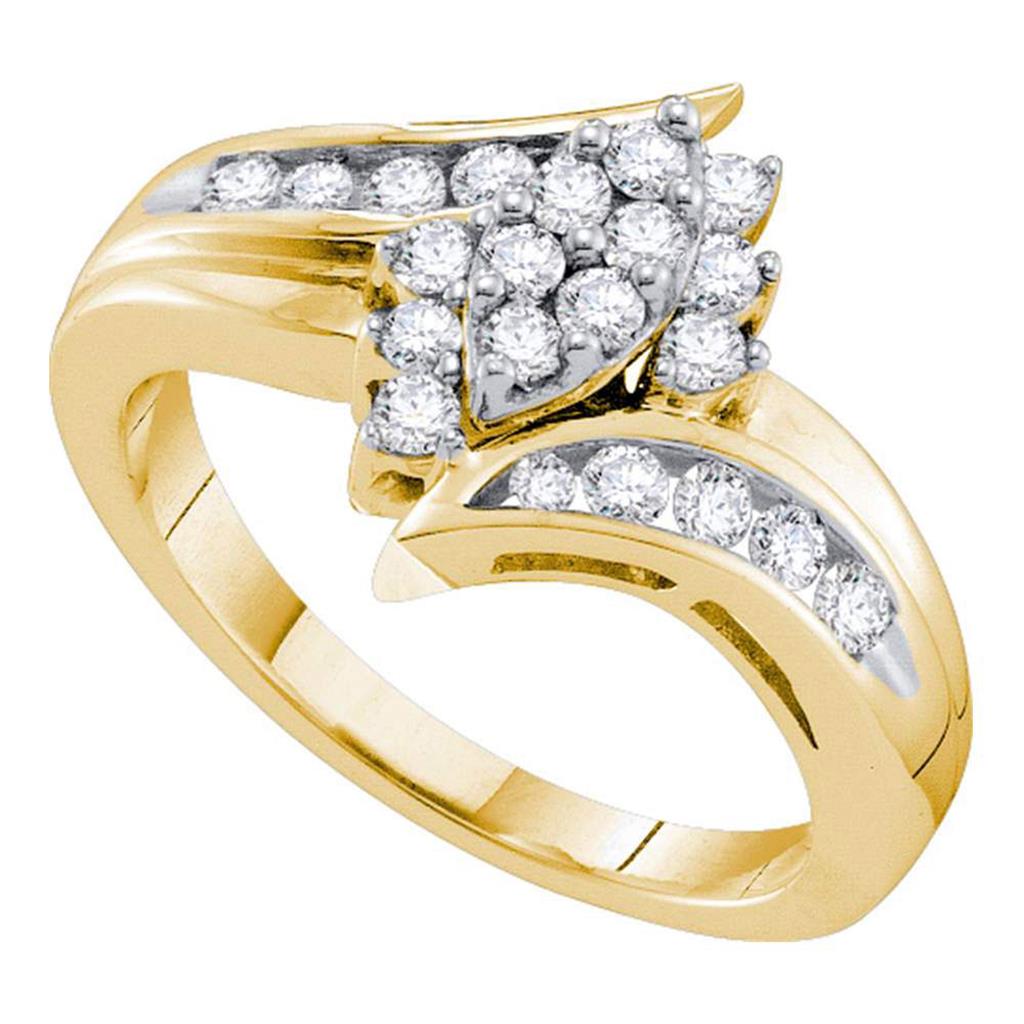 Image of ID 1 14k Yellow Gold Round Diamond Marquise-shape Cluster Ring 1/2 Cttw