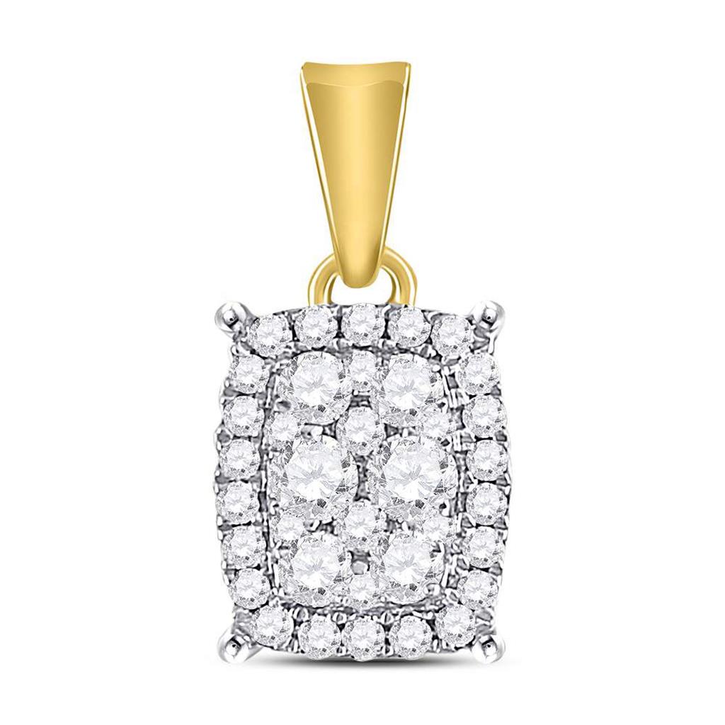 Image of ID 1 14k Yellow Gold Round Diamond Rectangle Cluster Pendant 1/4 Cttw