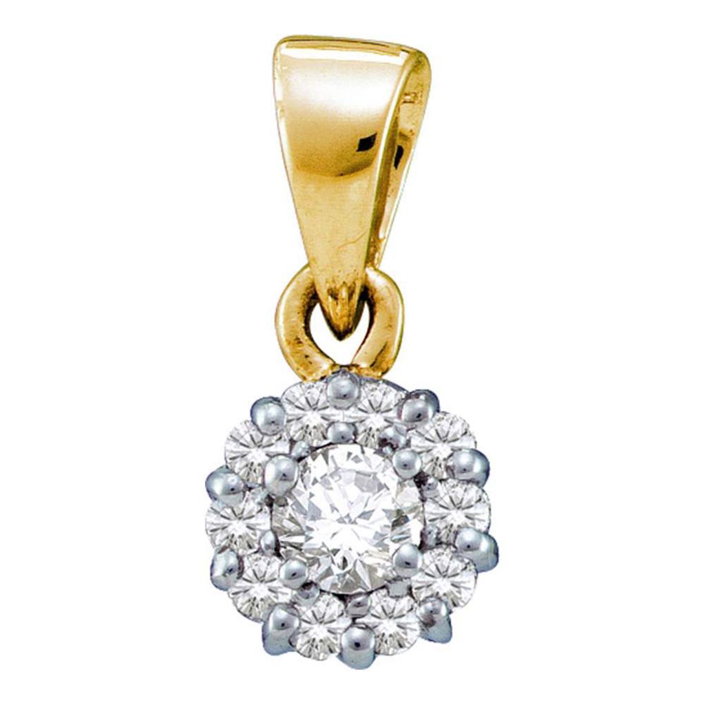Image of ID 1 14k Yellow Gold Round Diamond Solitaire Circle Frame Cluster Pendant 1/4 Cttw