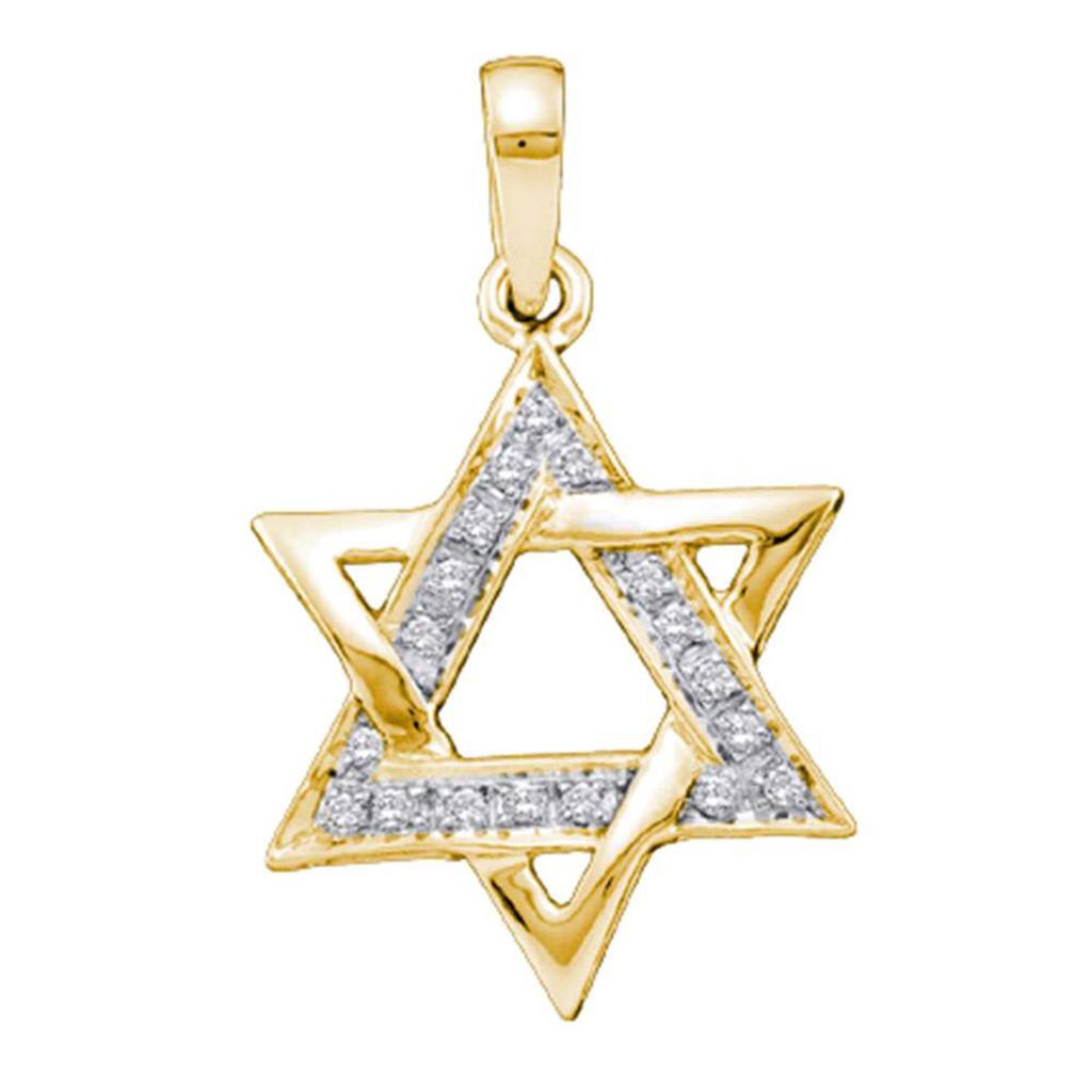 Image of ID 1 14k Yellow Gold Round Diamond Star Magen David Jewish 6-point Pendant 1/10 Cttw