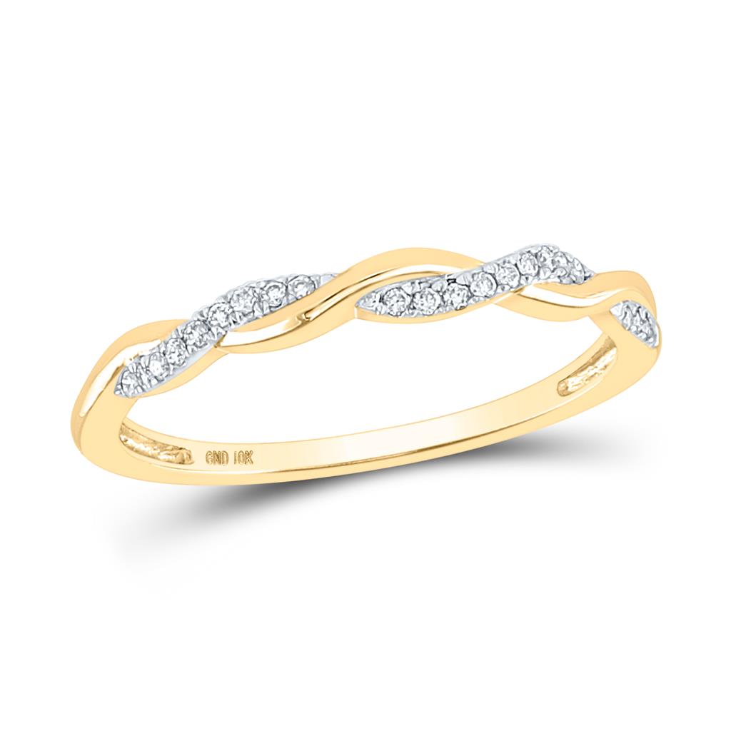 Image of ID 1 14k Yellow Gold Round Diamond Twist Stackable Band Ring 1/12 Cttw Size 6