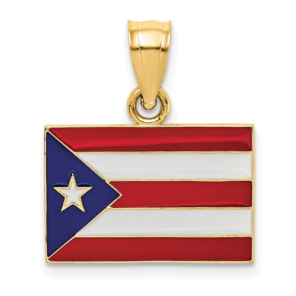 Image of ID 1 14k Yellow Gold Solid Enameled Puerto Rico Flag Pendant