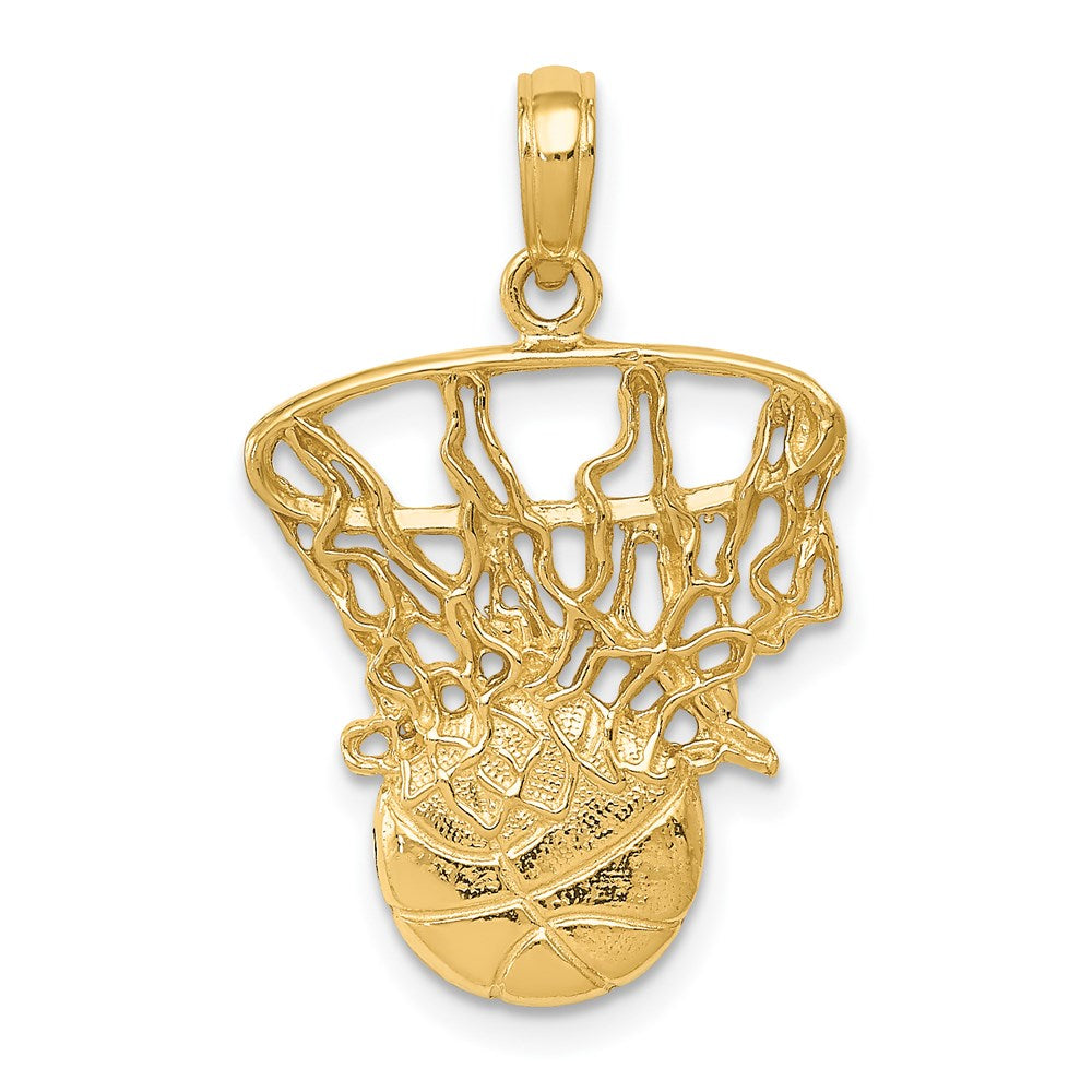 Image of ID 1 14k Yellow Gold Swoosh Basketball and Net Pendant