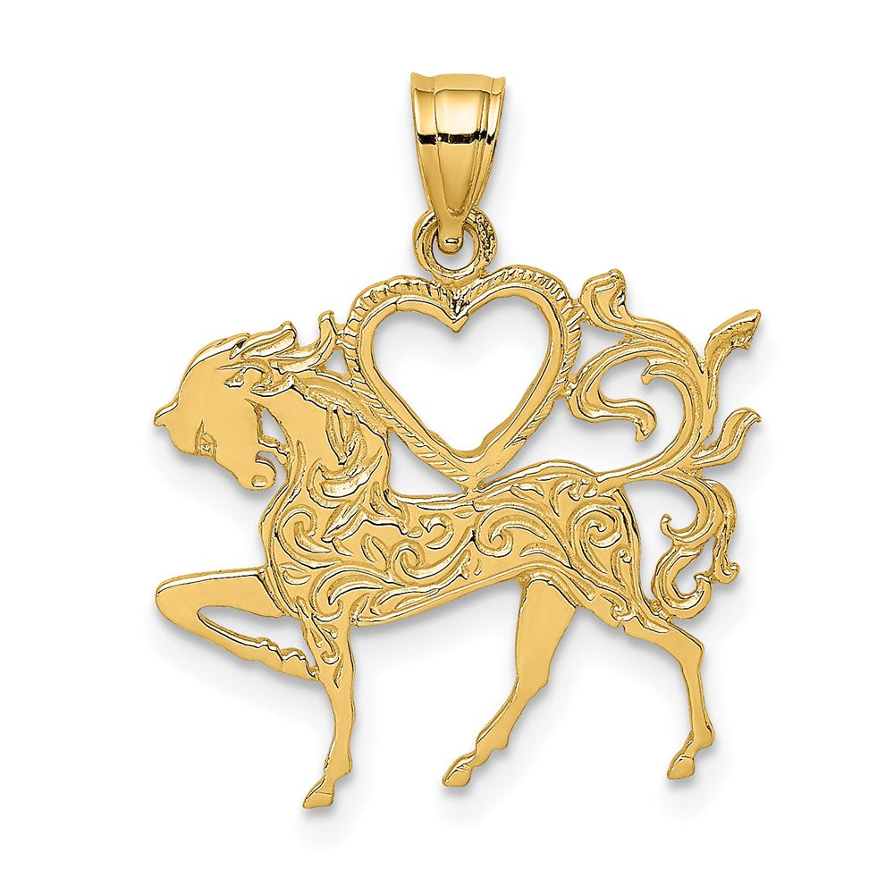 Image of ID 1 14k Yellow Gold Textured Heart and Horse Charm