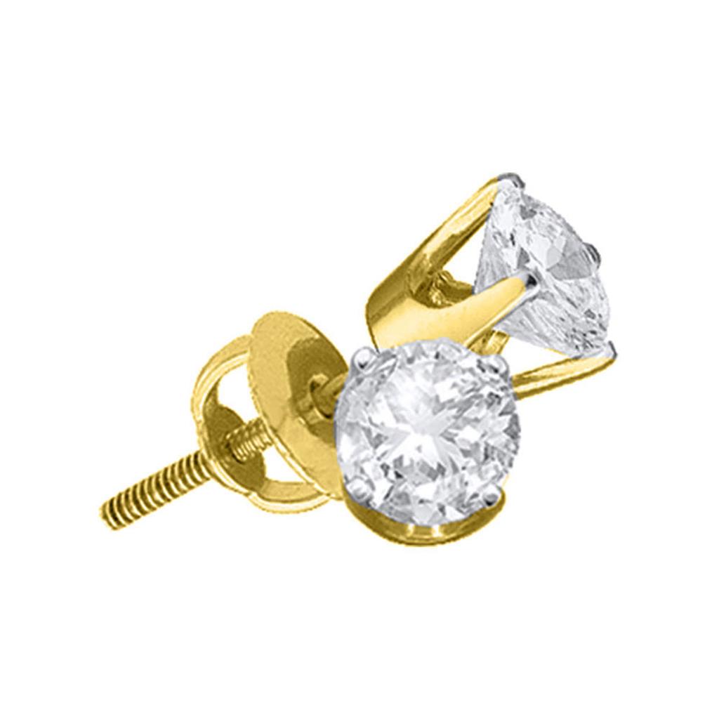 Image of ID 1 14k Yellow Gold Unisex Round Diamond Solitaire Stud Earrings 7/8 Cttw (Certified)