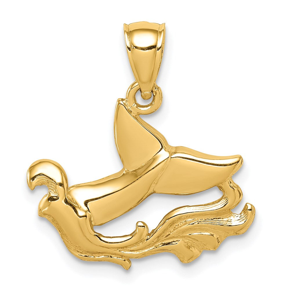 Image of ID 1 14k Yellow Gold Whale Tail & Wave Pendant