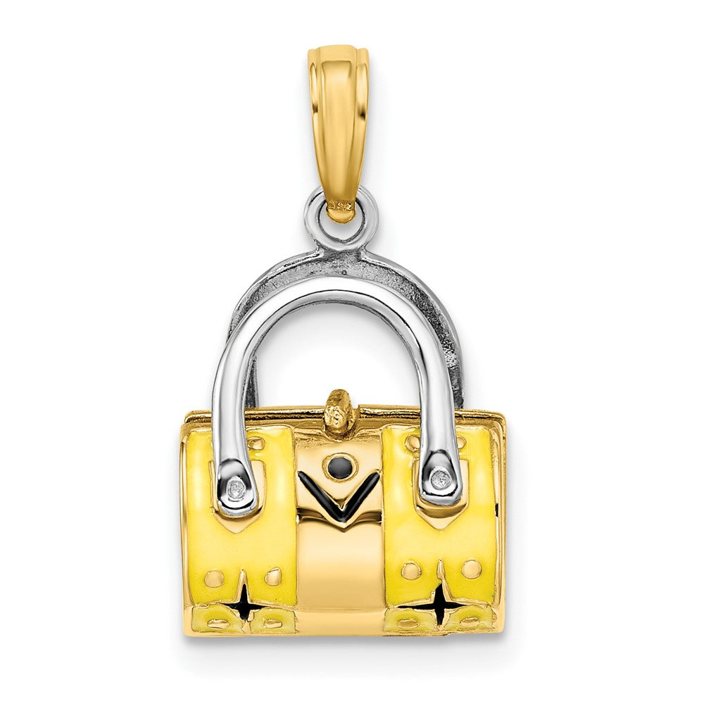 Image of ID 1 14k Yellow & Rhodium Gold and Rhodium 3-D Yellow Enameled Opens Duffle/Purse Charm