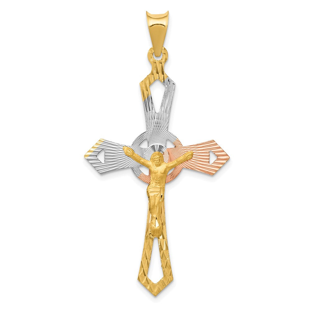 Image of ID 1 14k Yellow & Rhodium Gold and Rhodium Crucifix Cross Pendant