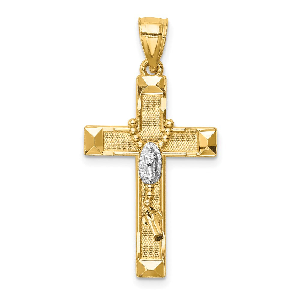 Image of ID 1 14k Yellow & Rhodium Gold w/Rhodium Cross w/Rosary Pendant