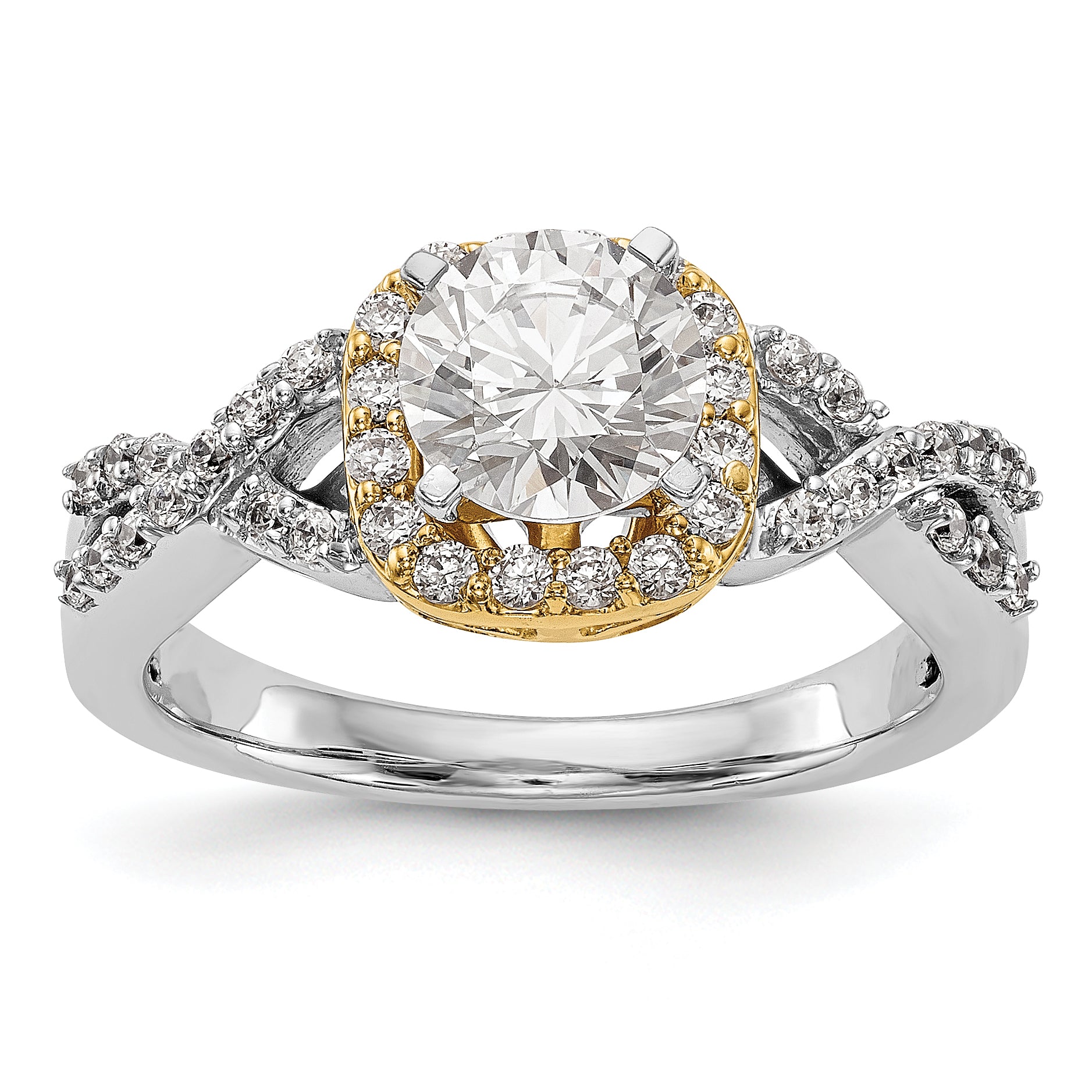 Image of ID 1 14ktt Peg Set Simulated Diamond Halo Engagement Ring