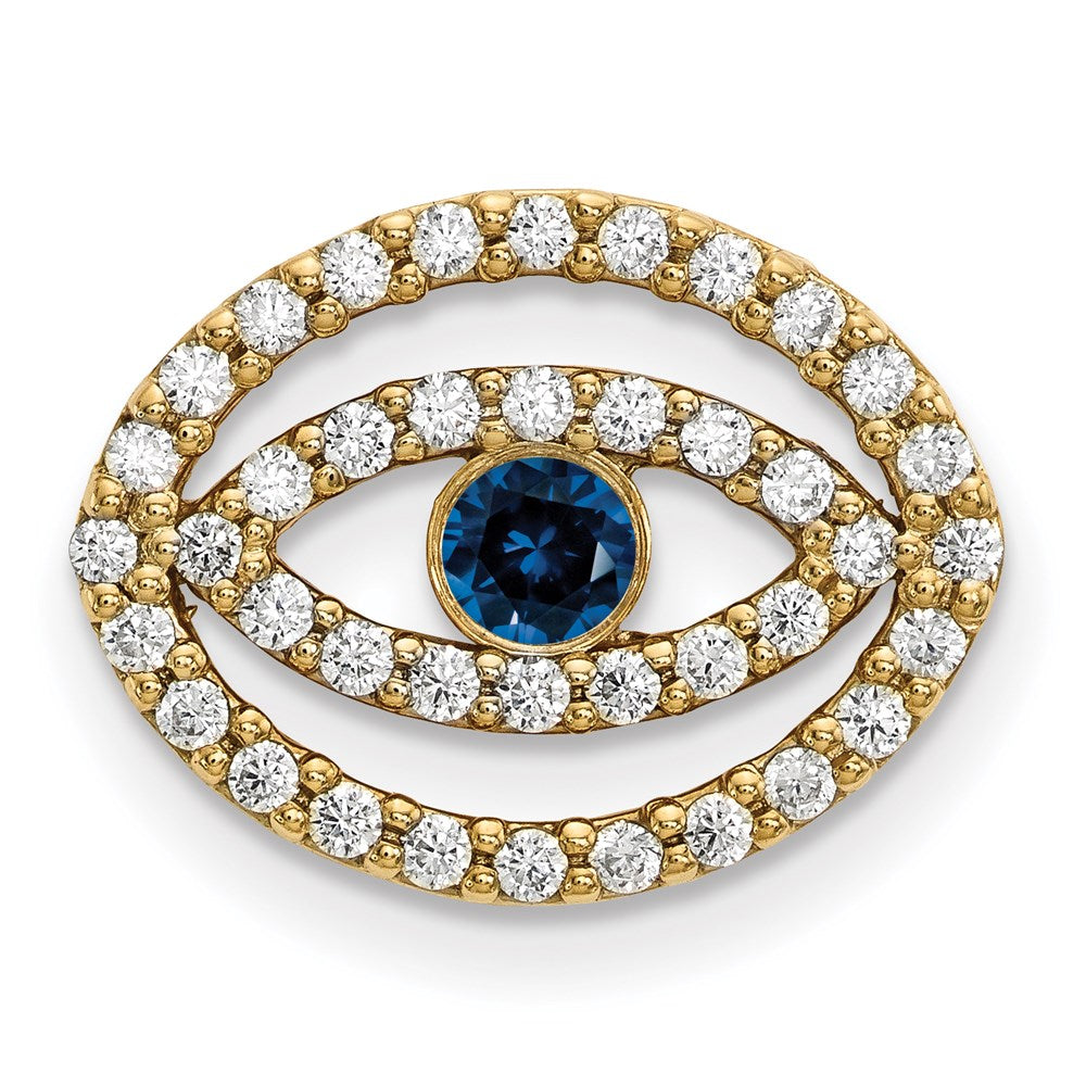 Image of ID 1 14ky Medium Diamond and Sapphire Halo Evil Eye Pendant