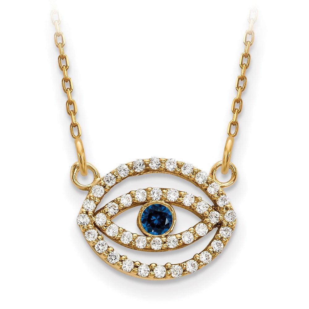 Image of ID 1 14ky Small Necklace Diamond and Sapphire Gold Halo Evil Eye