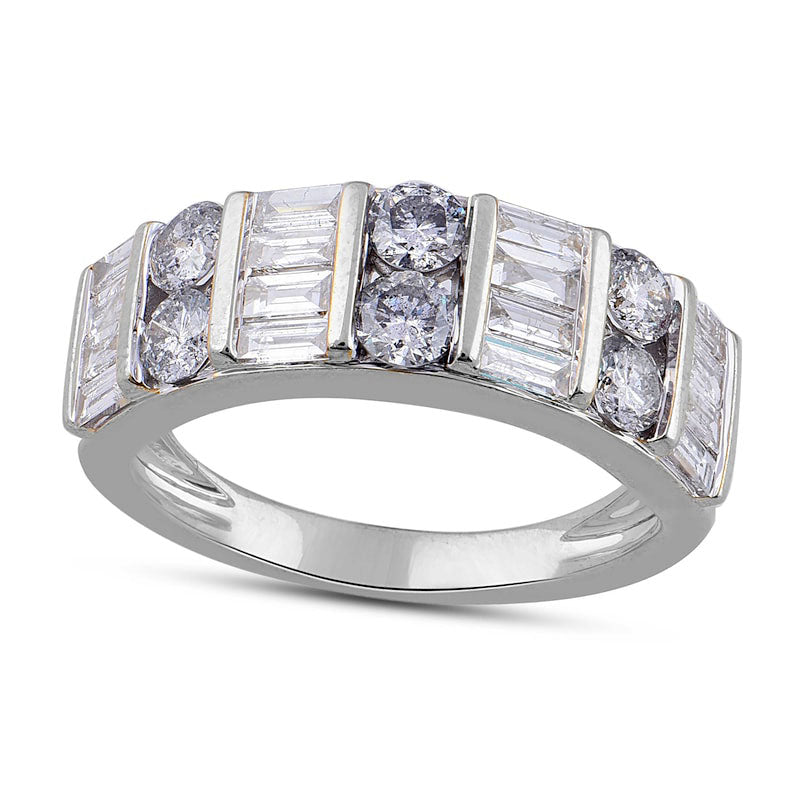 Image of ID 1 15 CT TW Baguette and Round Natural Diamond Alternating Double Row Ring in Solid 10K White Gold