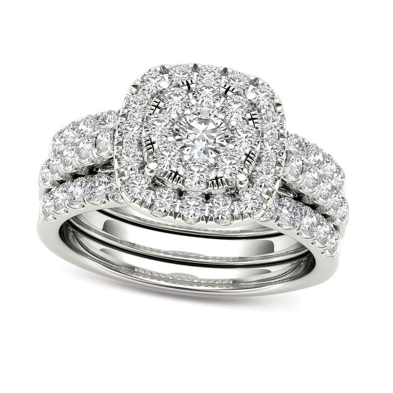 Image of ID 1 15 CT TW Composite Natural Diamond Frame Three Piece Bridal Engagement Ring Set in Solid 14K White Gold