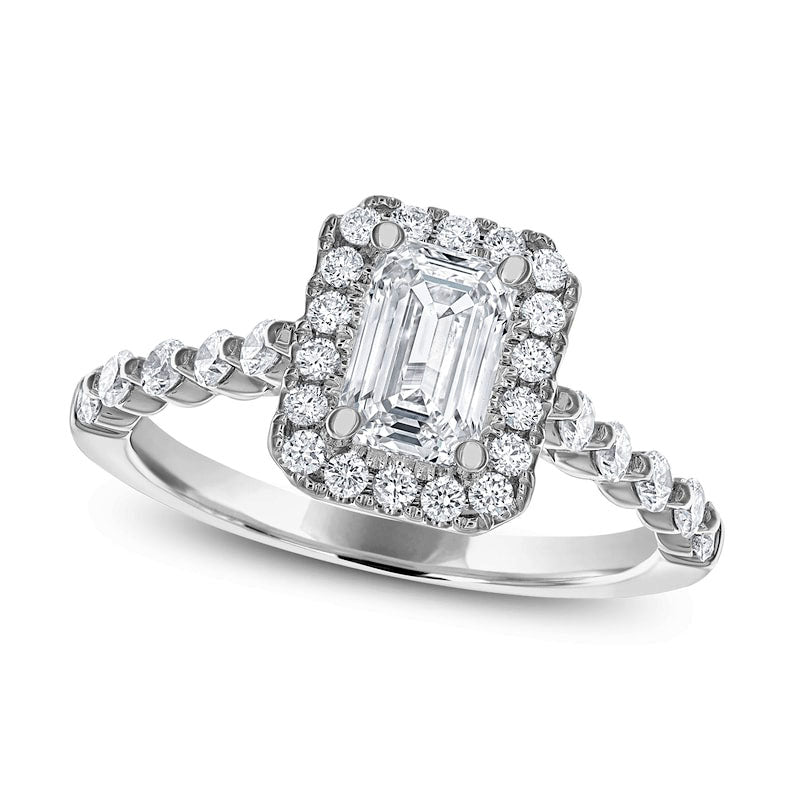 Image of ID 1 15 CT TW Emerald-Cut Natural Diamond Frame Engagement Ring in Solid 14K White Gold