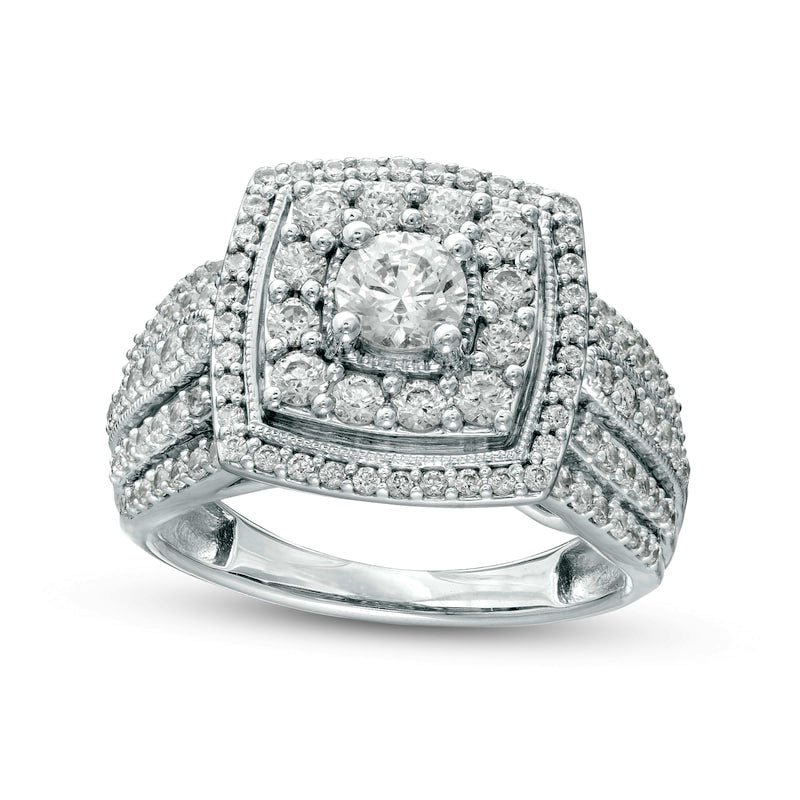 Image of ID 1 15 CT TW Natural Diamond Double Cushion Frame Multi-Row Engagement Ring in Solid 14K White Gold