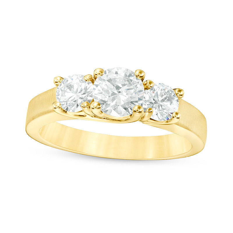 Image of ID 1 15 CT TW Natural Diamond Three Stone Satin-Finish Engagement Ring in Solid 14K Gold